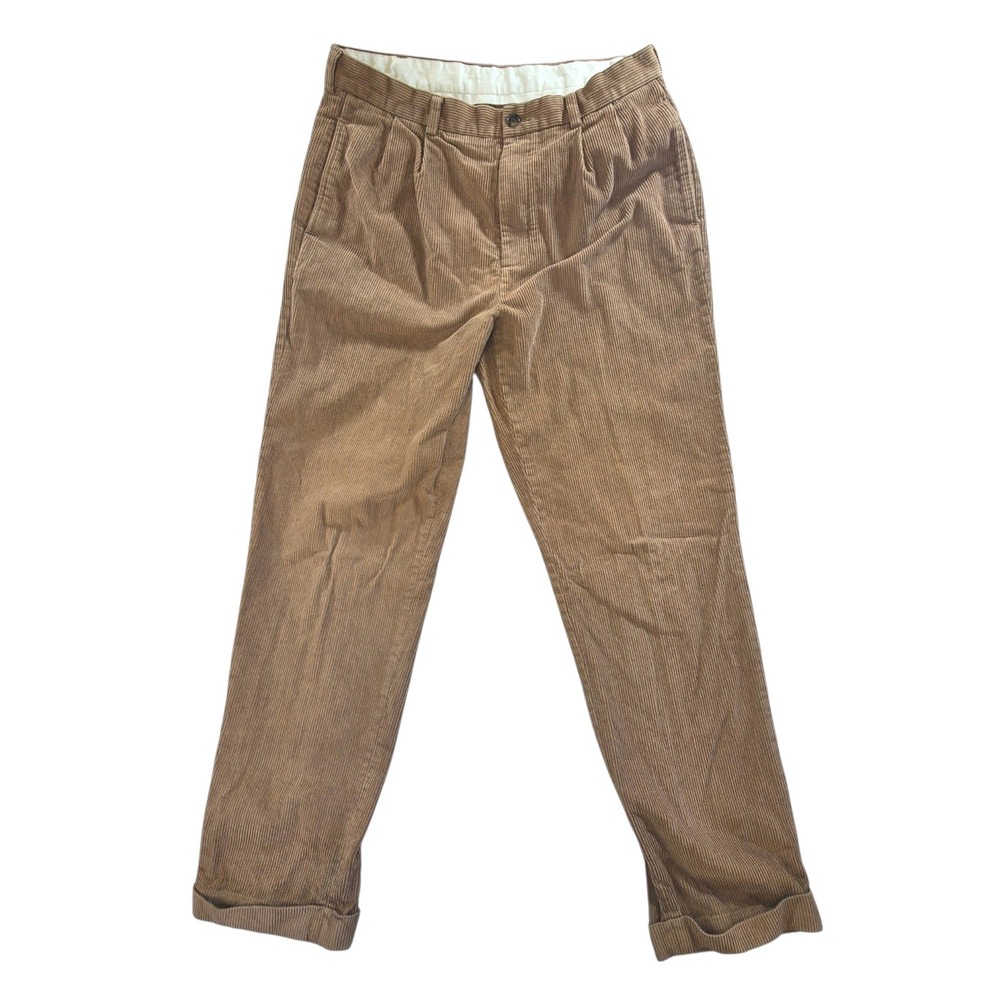 Brooks Brothers Dark Academia Pleated Corduroy Trousers 36x34 Tan Brown Pants
